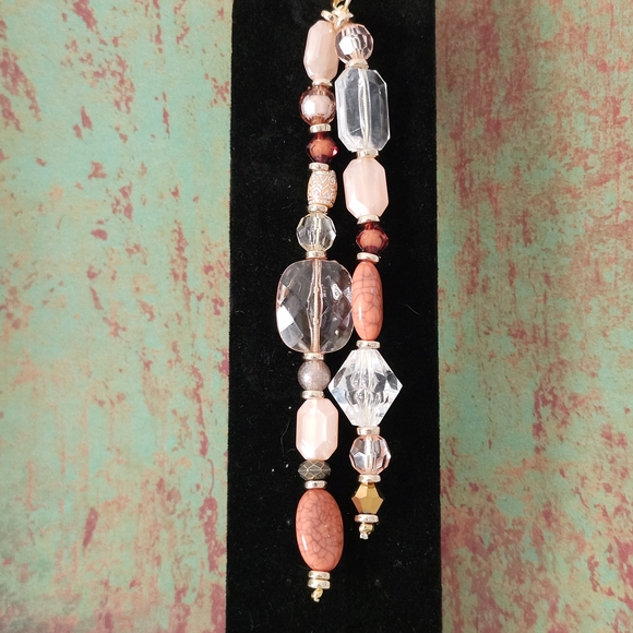 Handcrafted Handbag Charm or Keychain with Coral Beads and Gold-tone Accents - Picture 1 of 5